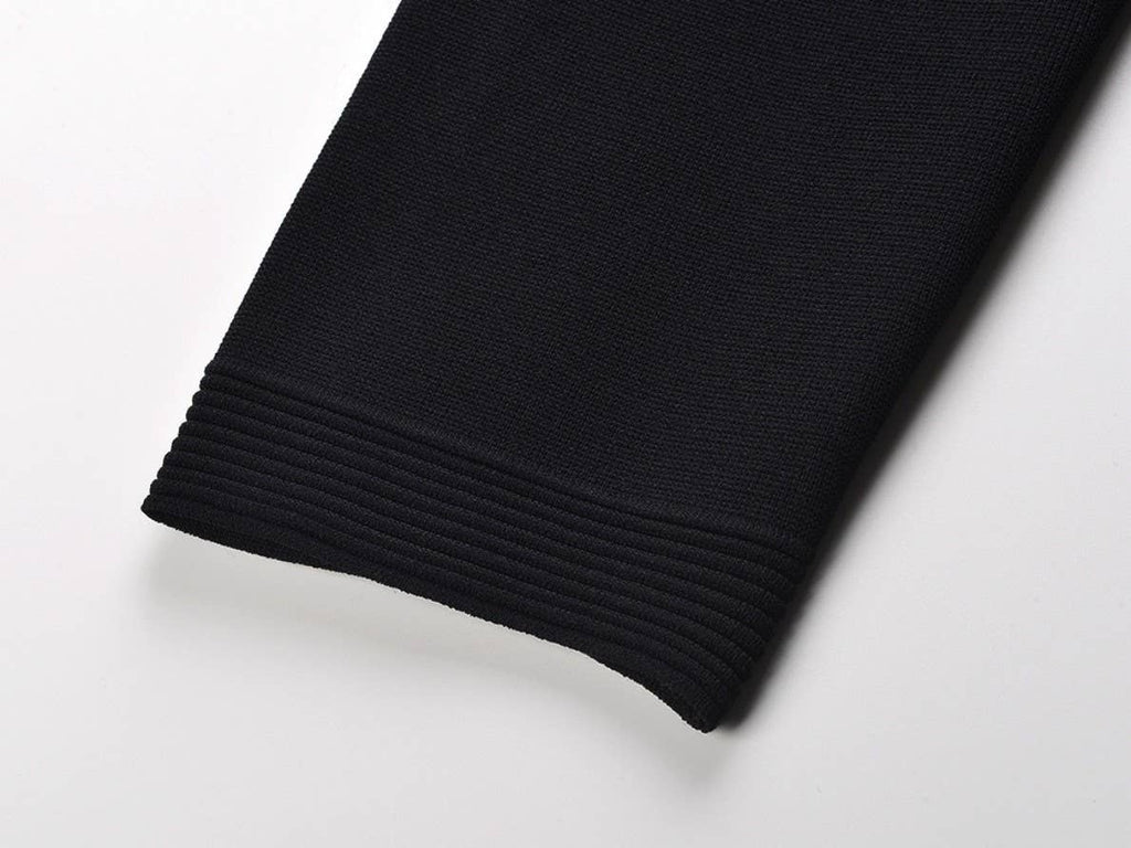 Zwarte gebreide tweed set met parelkraag