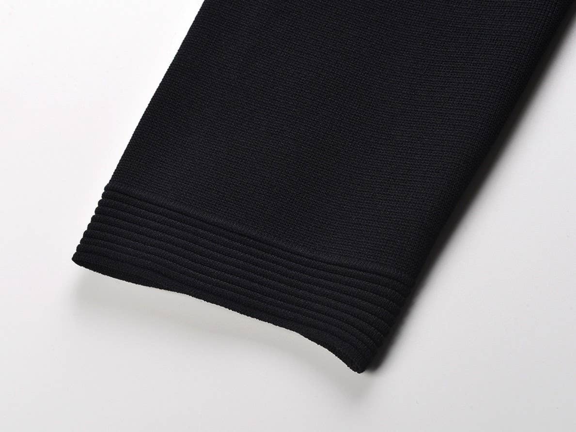 Zwarte gebreide tweed set met parelkraag