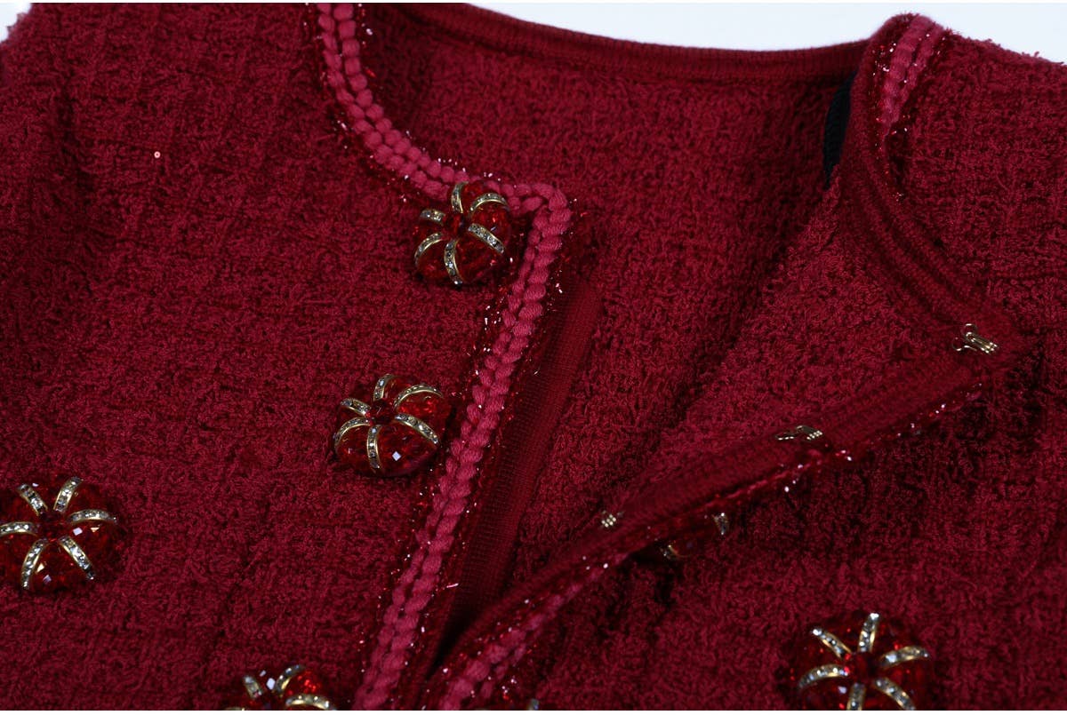 Elegante Gebreide Slim Fit Pailletten Jurk met Lange Mouwen