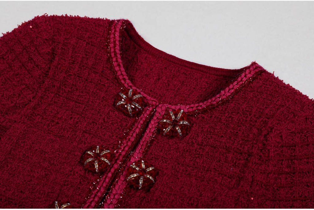 Elegante Gebreide Slim Fit Pailletten Jurk met Lange Mouwen