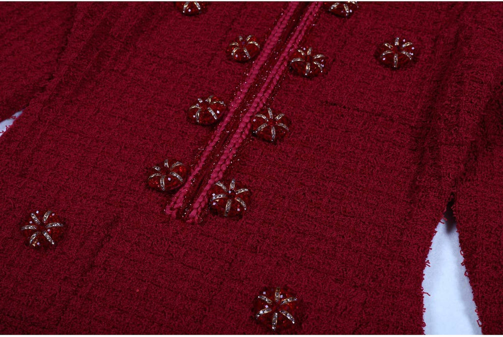 Elegante Gebreide Slim Fit Pailletten Jurk met Lange Mouwen